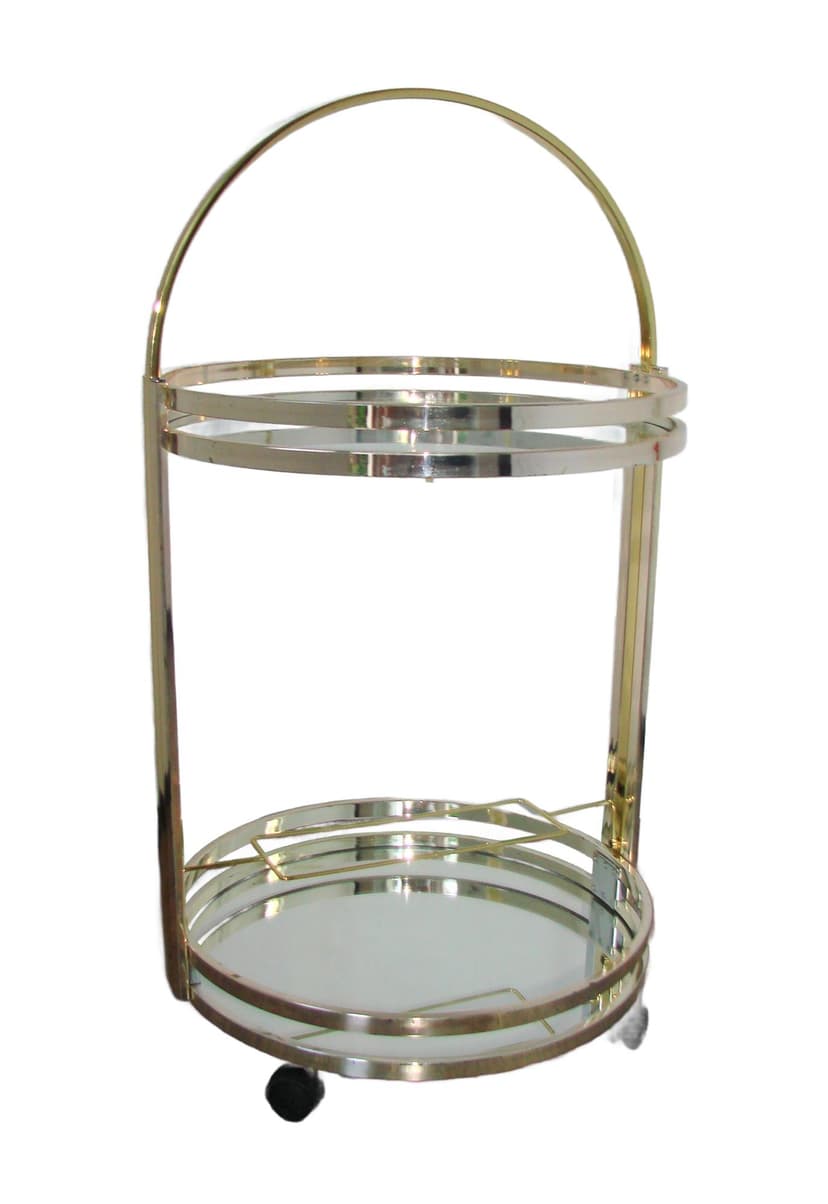 Bar Cart Art Deco, silver chrome, gold brass, clear glass, 1970s