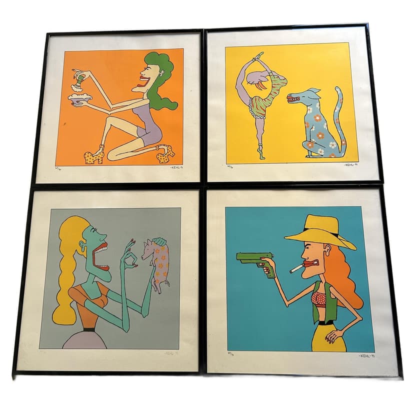 Set of Four Pop Art Prints 67x67 cm, colored paper, black wood, Germany, 1990s