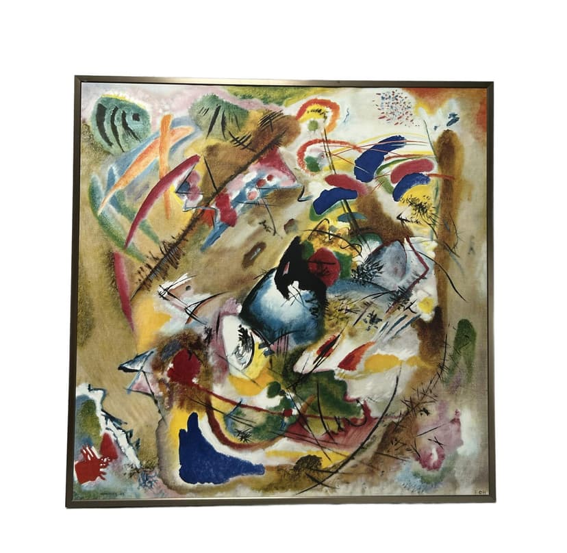 Framed Print Improvisation. Dreamy, multicolor, paper, brown metal frame, art. W. Kandinsky, 71x71 cm, early 20th c.