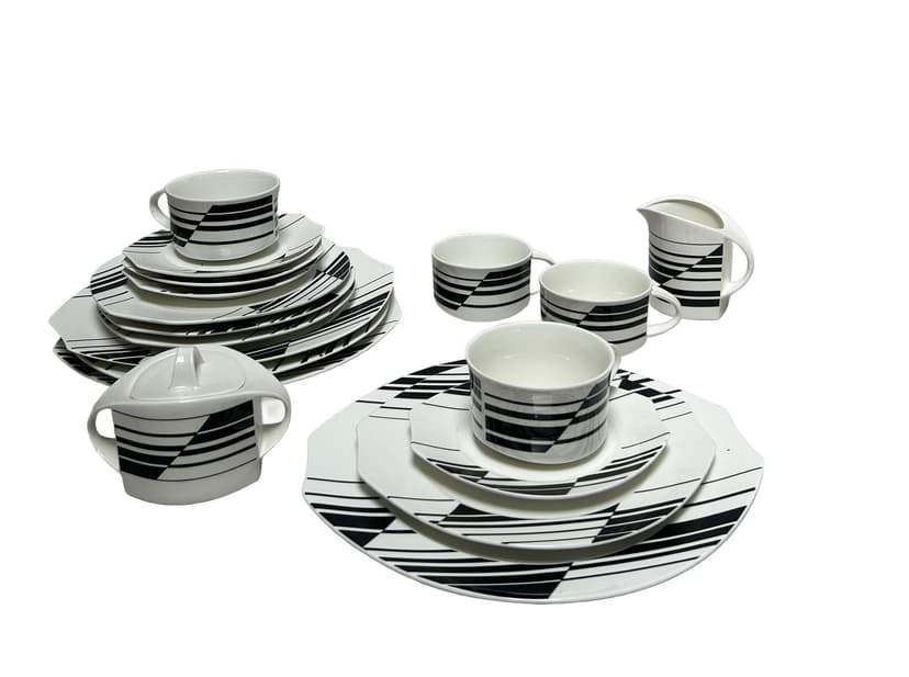 Serwis obiadowy Linea, biały czarny, porcelana, Villeroy & Boch, Luksemburg, lata 80.