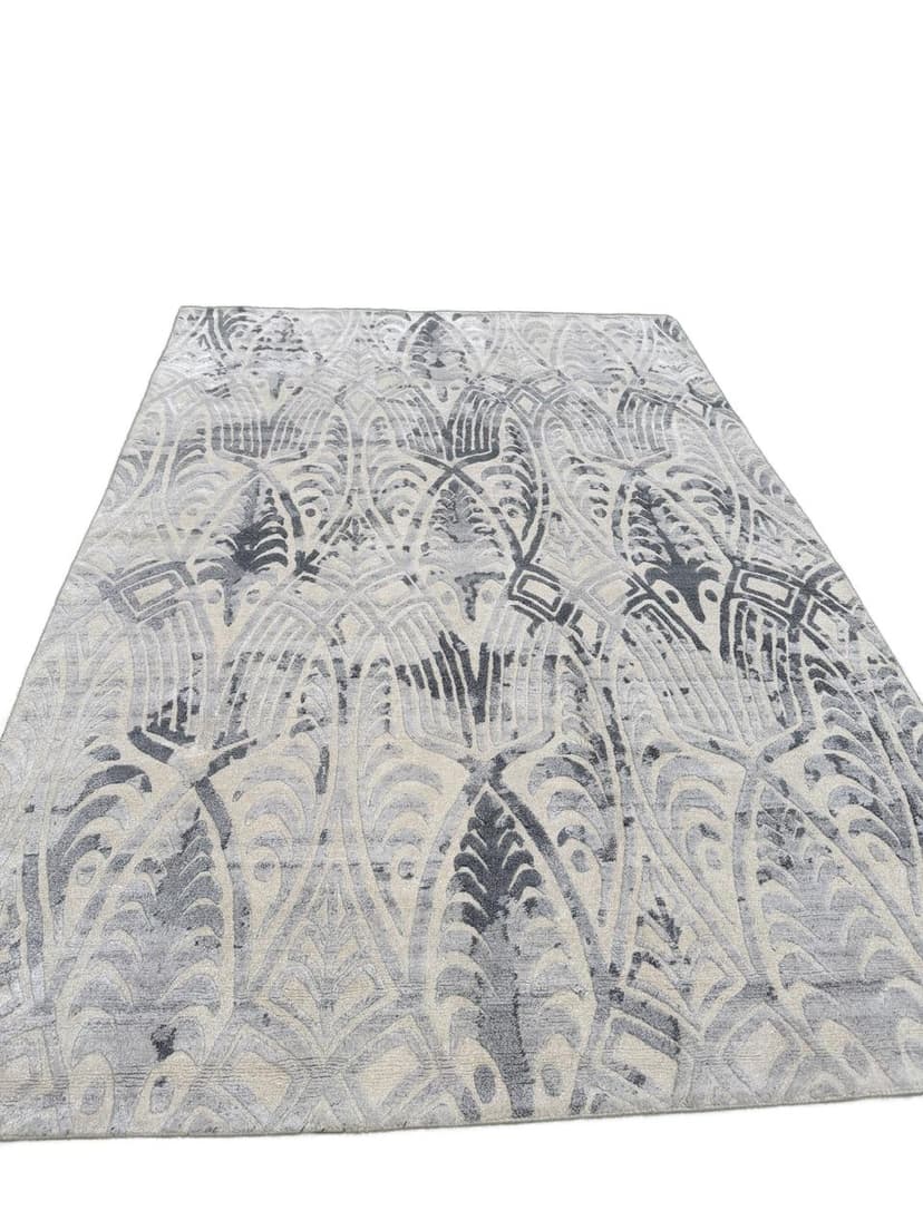 Persian Kashmiri Rug, grey silver, cashmere wool silk, Iran, 280x185 cm