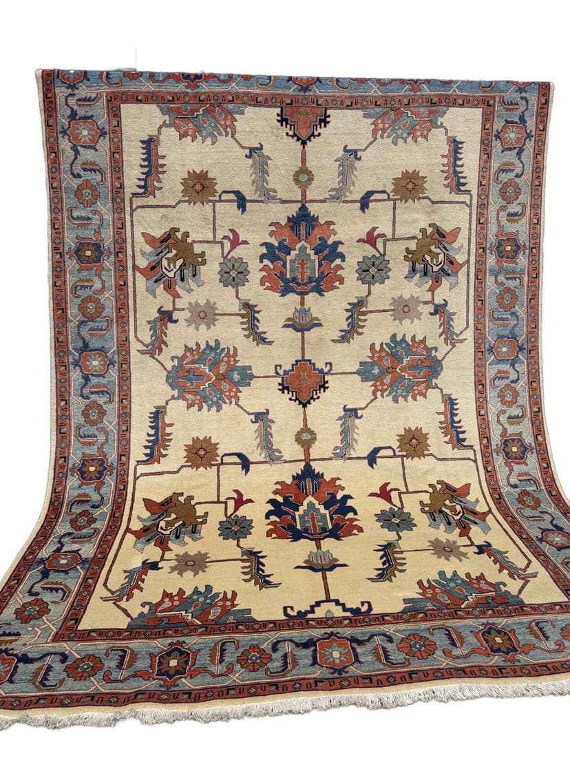 Dywan Heriz 350x250 cm, beżowy czerwony niebieski zielony brązowy, wełna kaszmirowa, Iran