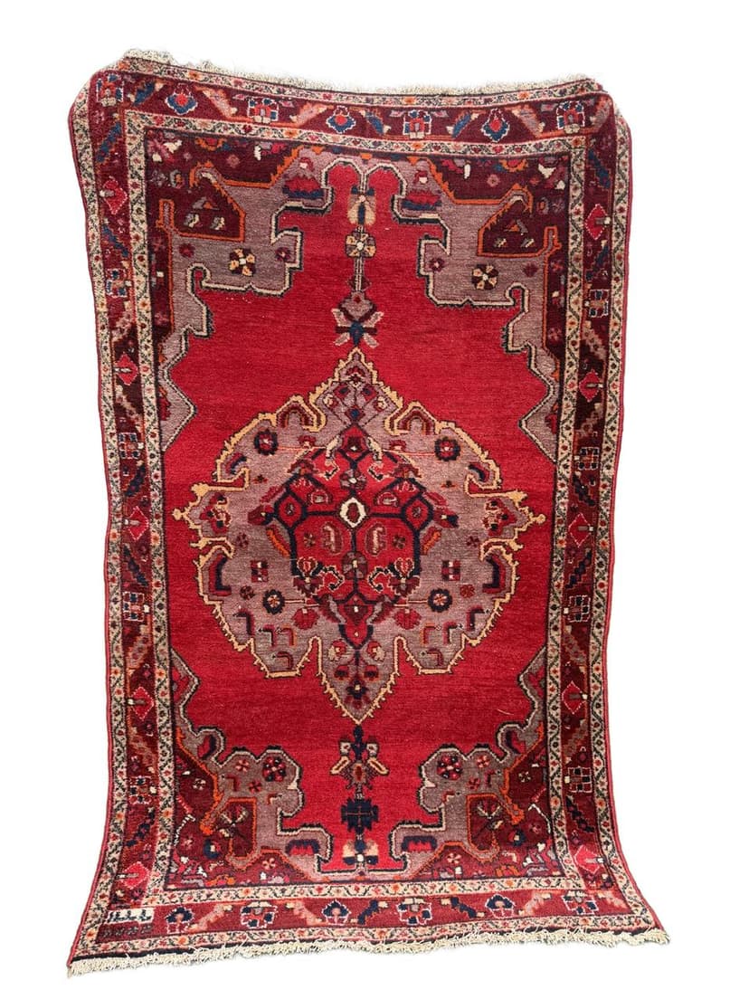 Dywan Hamadan 220x135 cm, czerwony multikolor, wełna, Iran, lata 70.