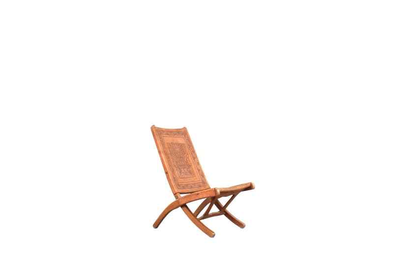 Fotel, brązowa skóra, drewno meranti, proj. Á. Pazmiño, Muebles de Estilo, Ekwador, lata 60.