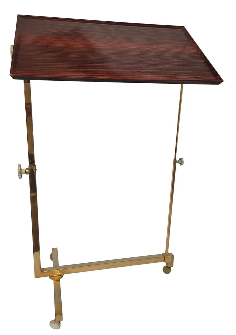 Side Table Variett, brown plywood, gold brass, Germany, 1970s.