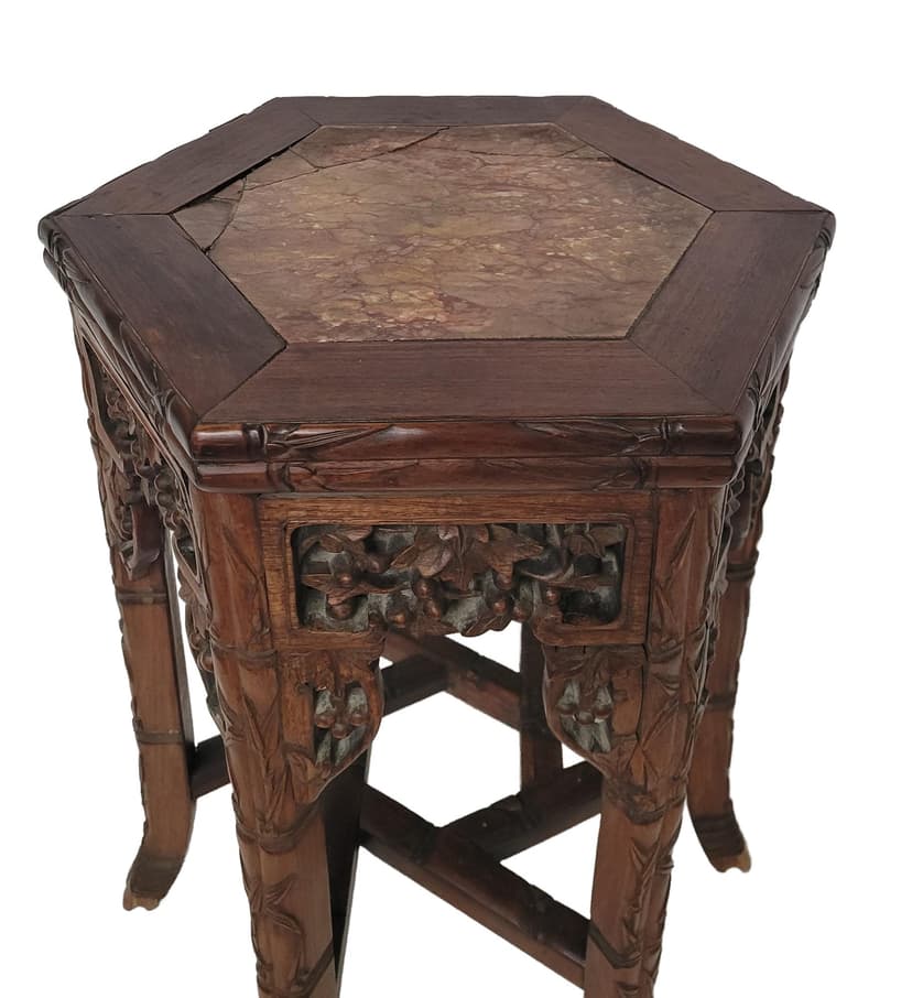 Plant stand, brown mahogany, beige marble, France, early 20th century