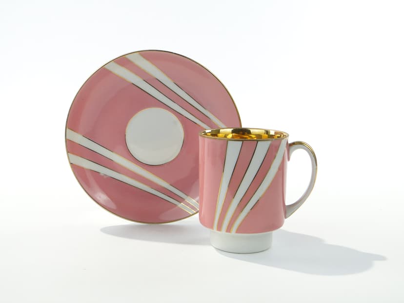 Filiżanka June, porcelana różowy biały złoty, proj. W. Potacki, Ćmielów, Polska, lata 60.