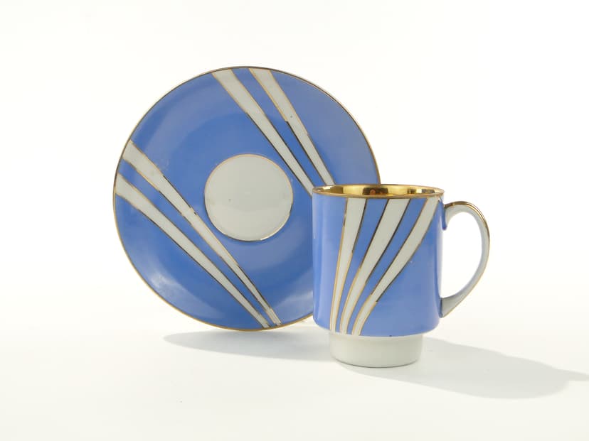 Filiżanka June, błękit biały złoty, porcelana, proj. W. Potacki, Ćmielów, Polska, lata 60.
