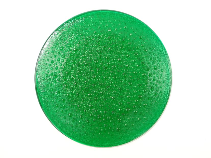 Platter Krople Rosy, green, glass, by J. S. Drost, Ząbkowice, Poland, 1970s.