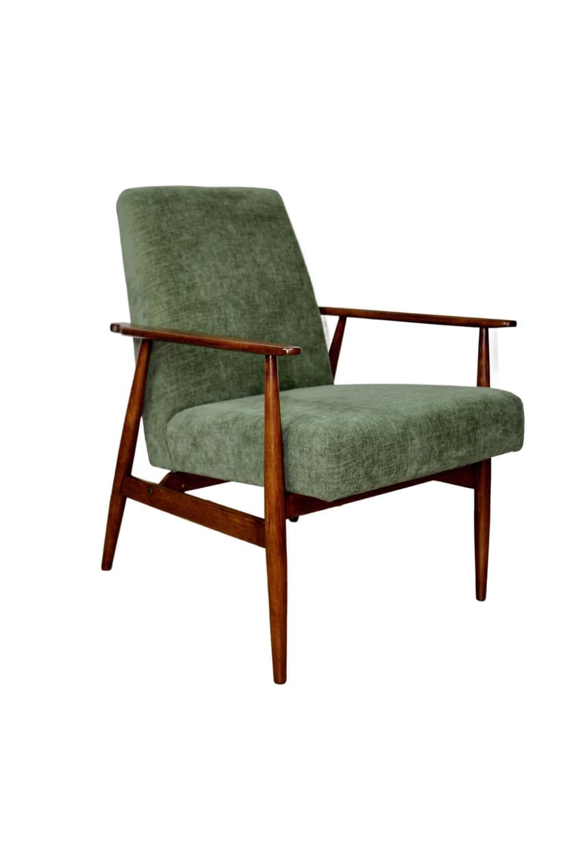 Armchair Lis, olive green, fabric, beech, by H. Lis, Poland, 1970s.