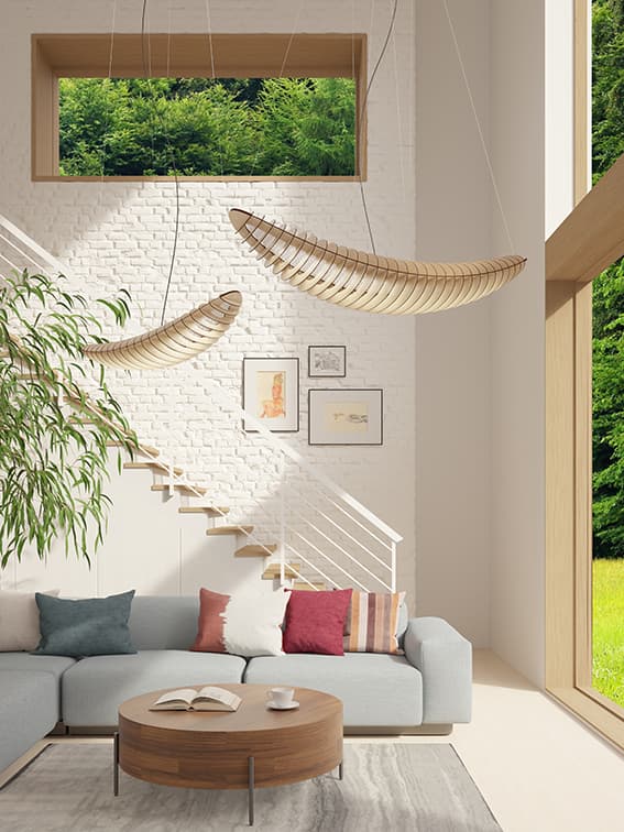 Lampa wisząca Zeppelin Led 90 cm ze ściemniaczem, brzoza naturalna, TAR - 344264