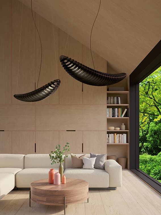 Lampa wisząca Zeppelin Led 150 cm ze ściemniaczem, sklejka brzozowa czarna, TAR - 344528