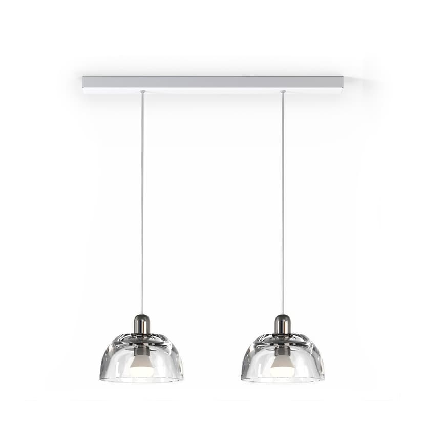 Double pendant lamp Avocado Pendant, transparent glass, silver steel, white, TAR