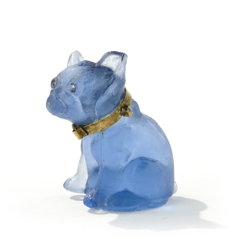 Bulldog Figurine, frosted blue glass, Czechoslovakia, early 20th c.