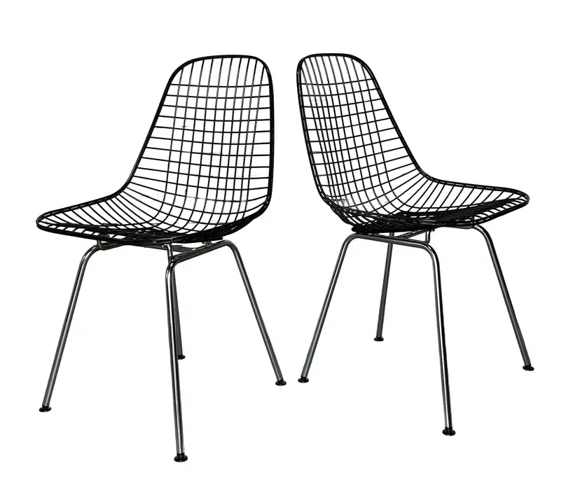 Pair of Wire Chairs DKR-2, black steel, chromed steel, by C. & R. Eames, Herman Miller, USA, 1960s.