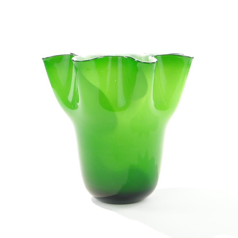 Chusta vase, green white glass, Józefina Glassworks Krosno, Poland, 1980s.