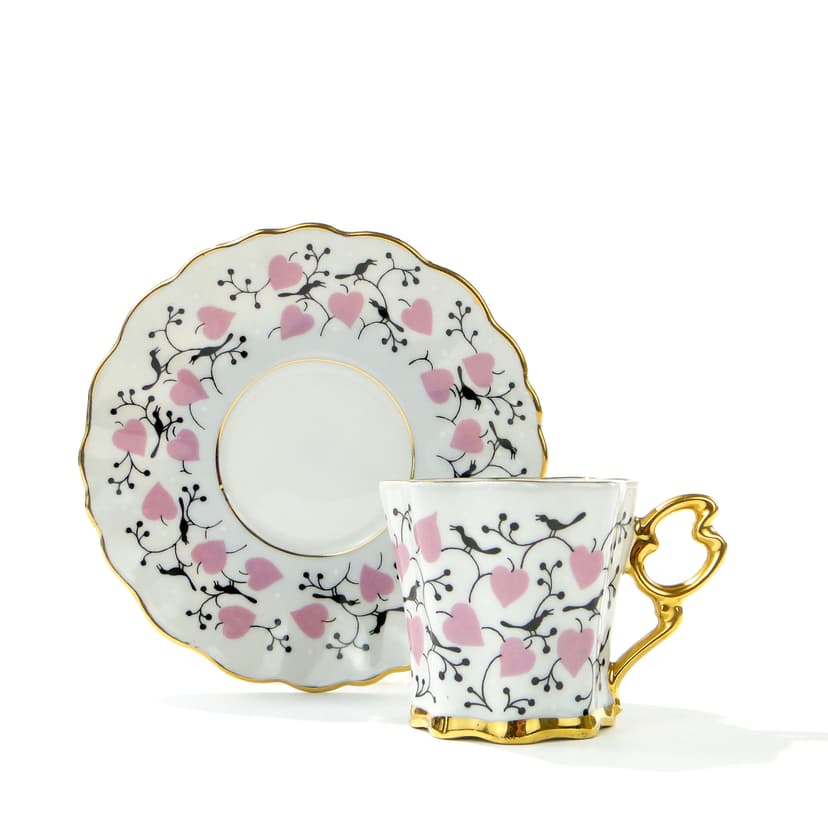 Filiżanka i spodek, biała porcelana, złocenie, Czechosłowacja, lata 50.