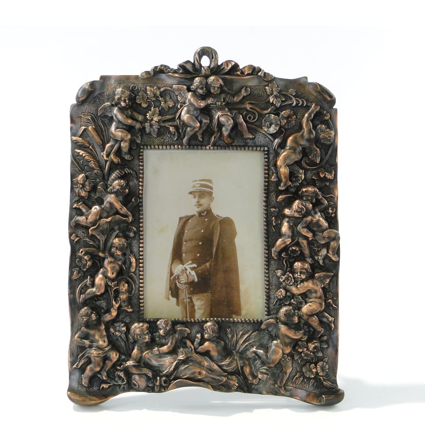 Cabinet picture frame, fin de siècle, brown, coppered pewter, France, 1890s