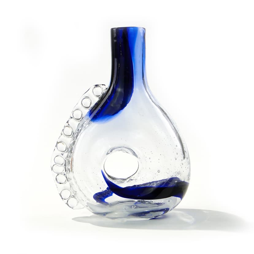 Vase Smok, transparent blue glass, by J. Górski, Huta Szkła Gospodarczego w Tarnowie, Poland, 1960s.