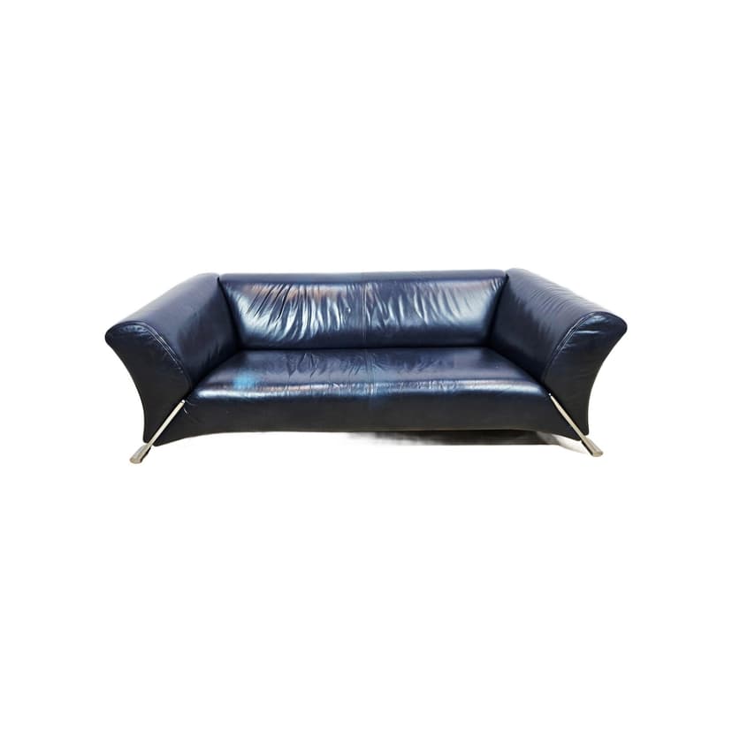 Sofa 322, leather navy, metal silver, by A. Schmidt, Rolf Benz