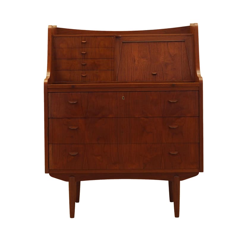 Secretary desk, brown teak, AG Spejl Kobberbeskyttet, Denmark, 1970s.