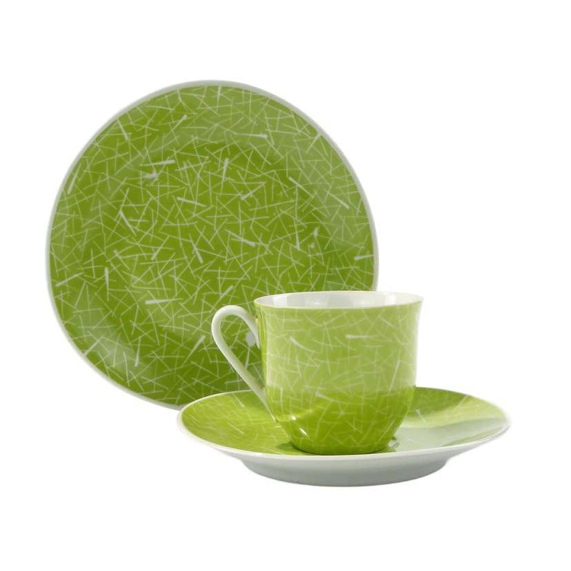 Breakfast set, lime green, porcelain, by L. Pokora, Poland, 1950s