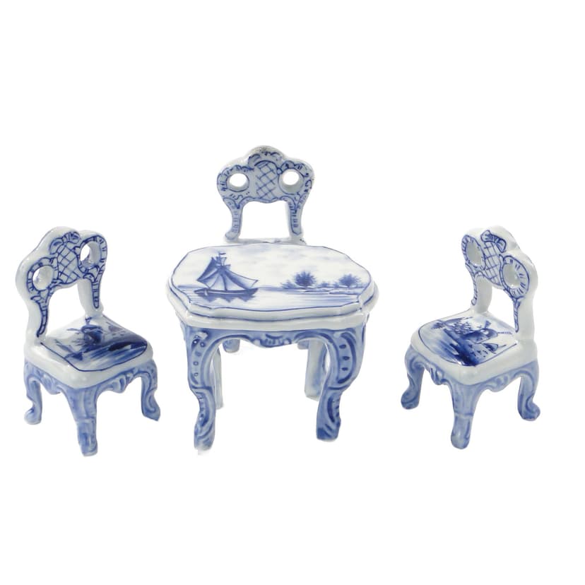 Miniature Salon Set, Louis Philippe Style, white blue, porcelain, early 20th century