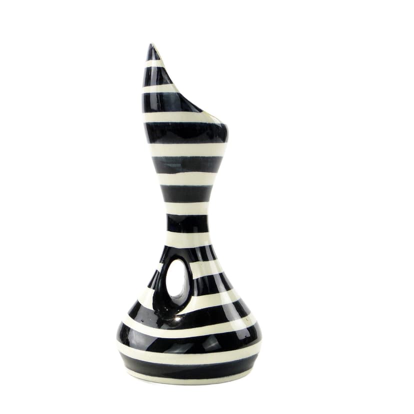 Vase Zebra, black white ceramics, yellow interior, by W. Płazewski, Włocławek, Poland, 1960s.
