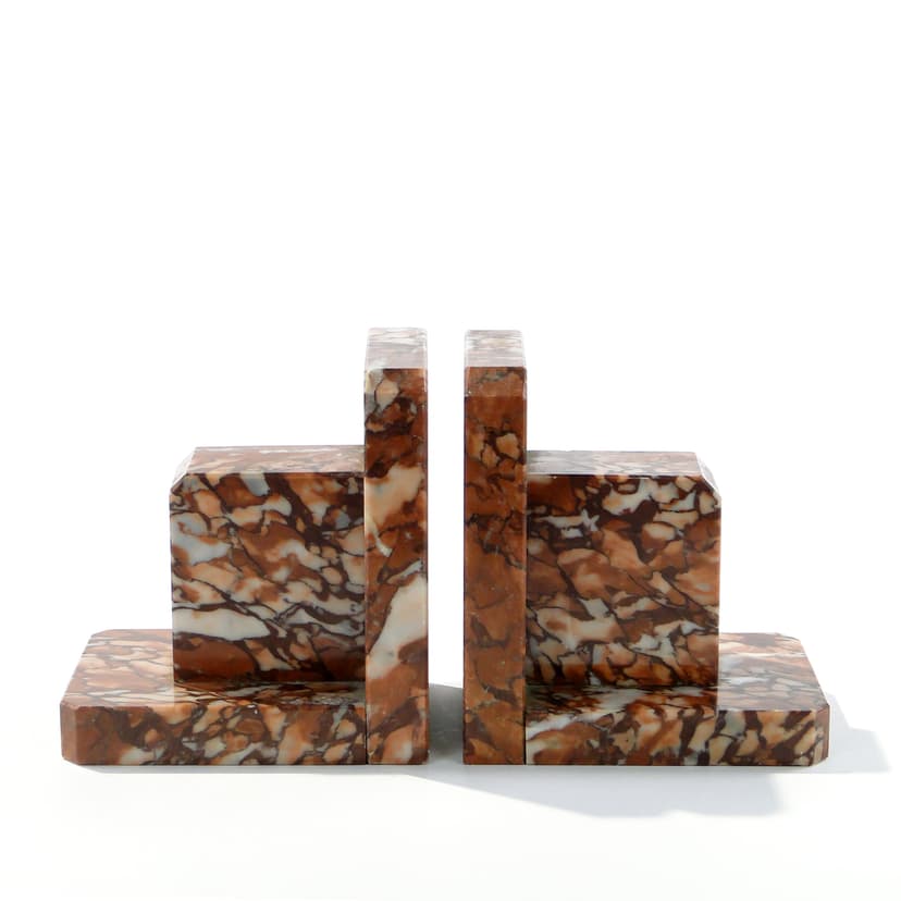 Pair of bookends Art Deco, red marble, France/Belgium, 1920s.