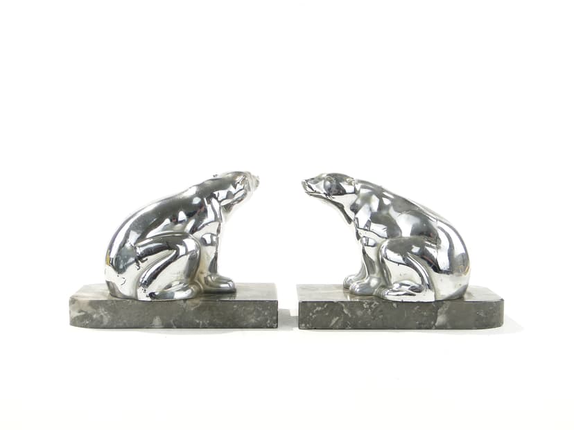 Pair of bookends Art Deco, silver chrome, grey marble, early 20th c.