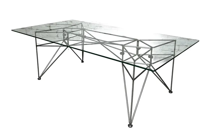 Side table, transparent glass, silver stainless steel, 1980s.