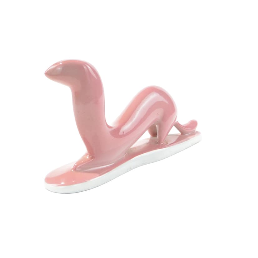 Figurine Łasiczka, pink porcelain, by M. Naruszewicz, Ćmielów, Poland, 1950s.