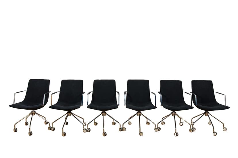 Set of six conference chairs Comet, black fabric, silver aluminum, by G. Allard, Lammhults, Sweden, 1990s.