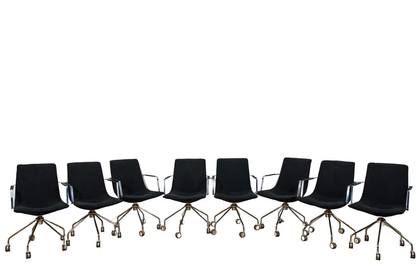 Set of eight conference chairs Comet, black synthetic fabric, silver aluminum, by G. Allard, Lammhults, Sweden, 1990s.