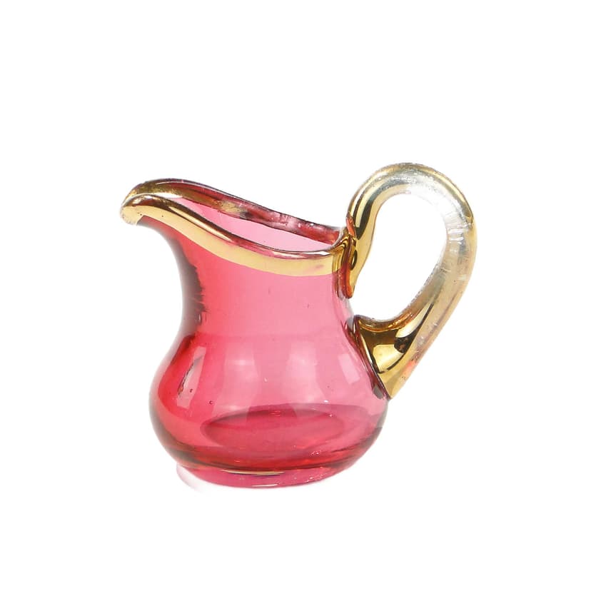 Table Jug, raspberry pink glass, gold-plated, Josephinenhütte, Germany, early 20th c.