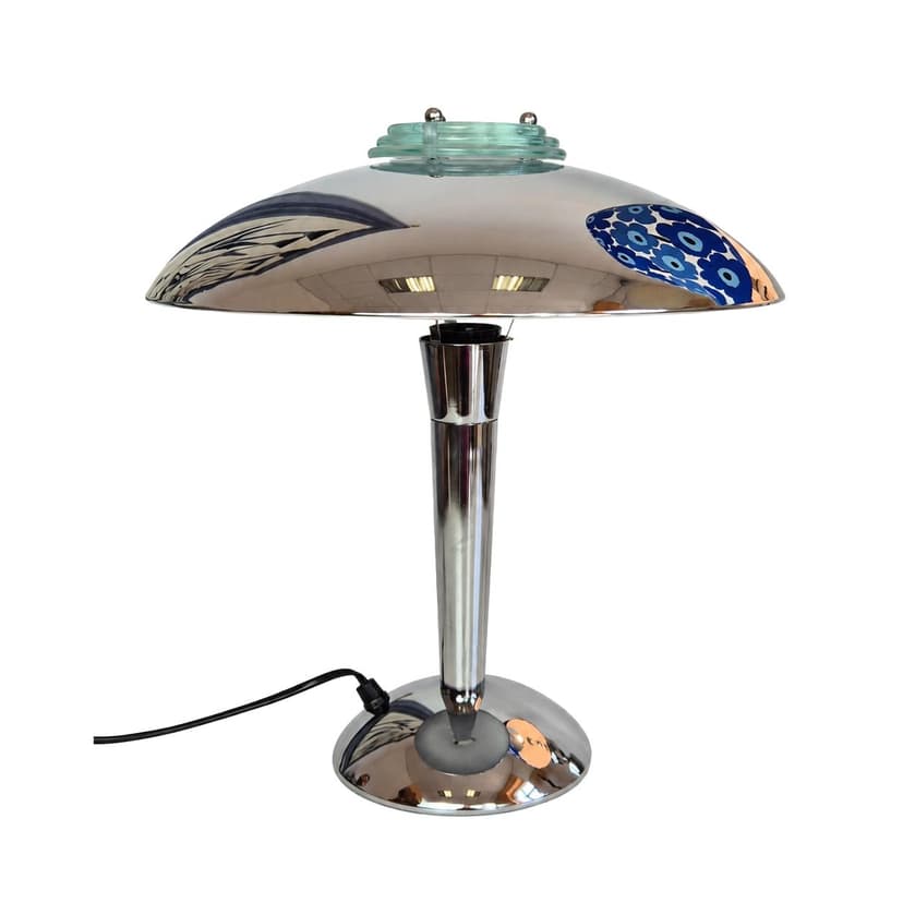 Desk Lamp Atrium, silver chrome, green glass, Germany, 1980s.