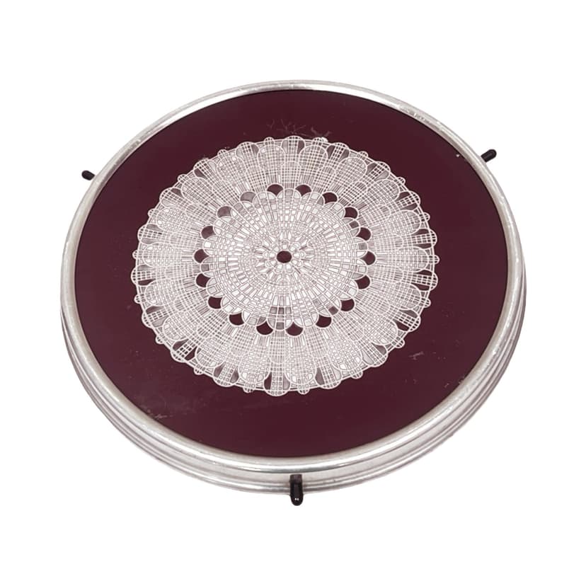 Rotating cake stand, transparent glass, silver metal, Poland, 1970s