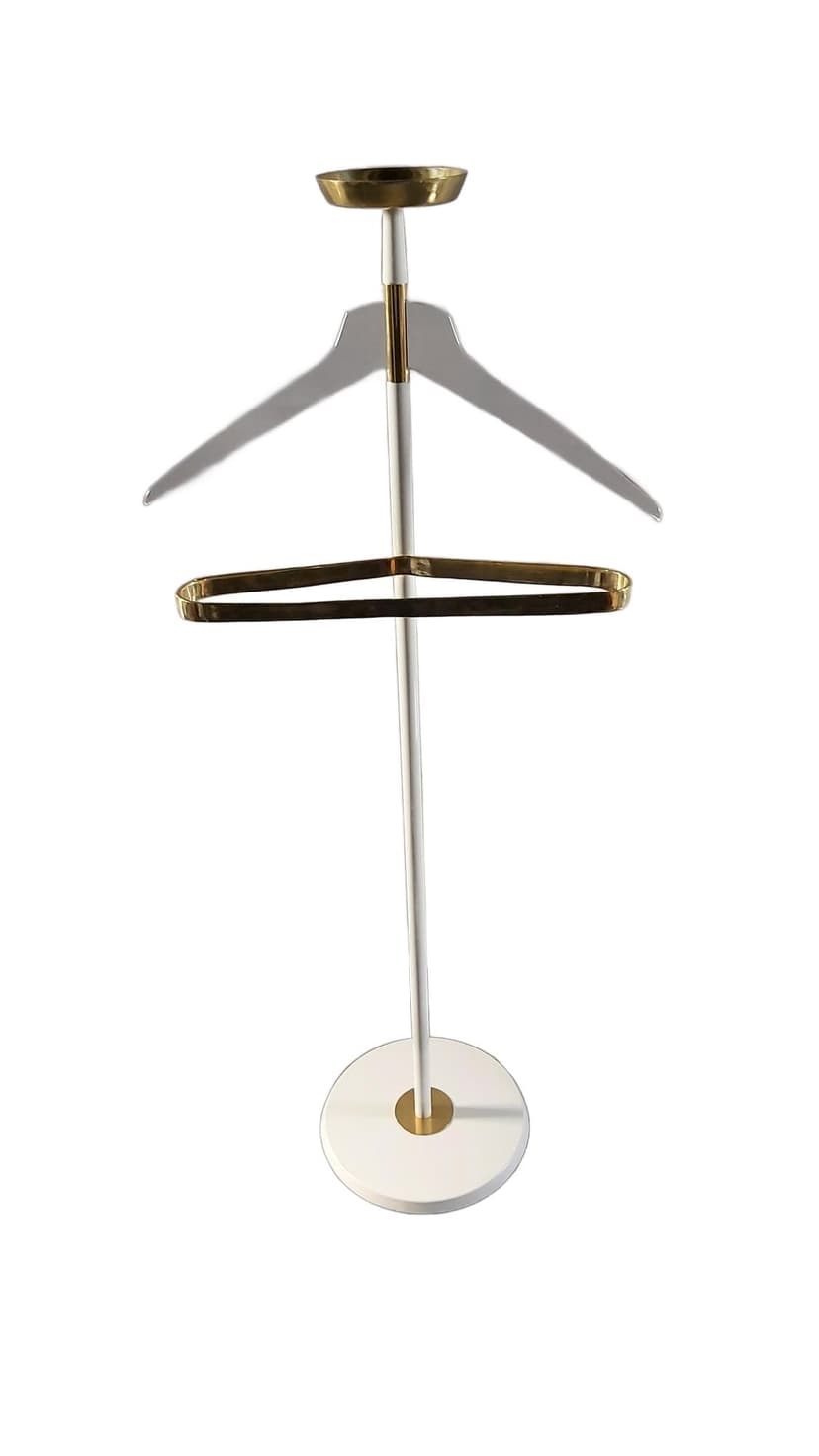 Standing coat rack, white metal, brass, Vereinigte Werkstätten München, Germany, 1950s.