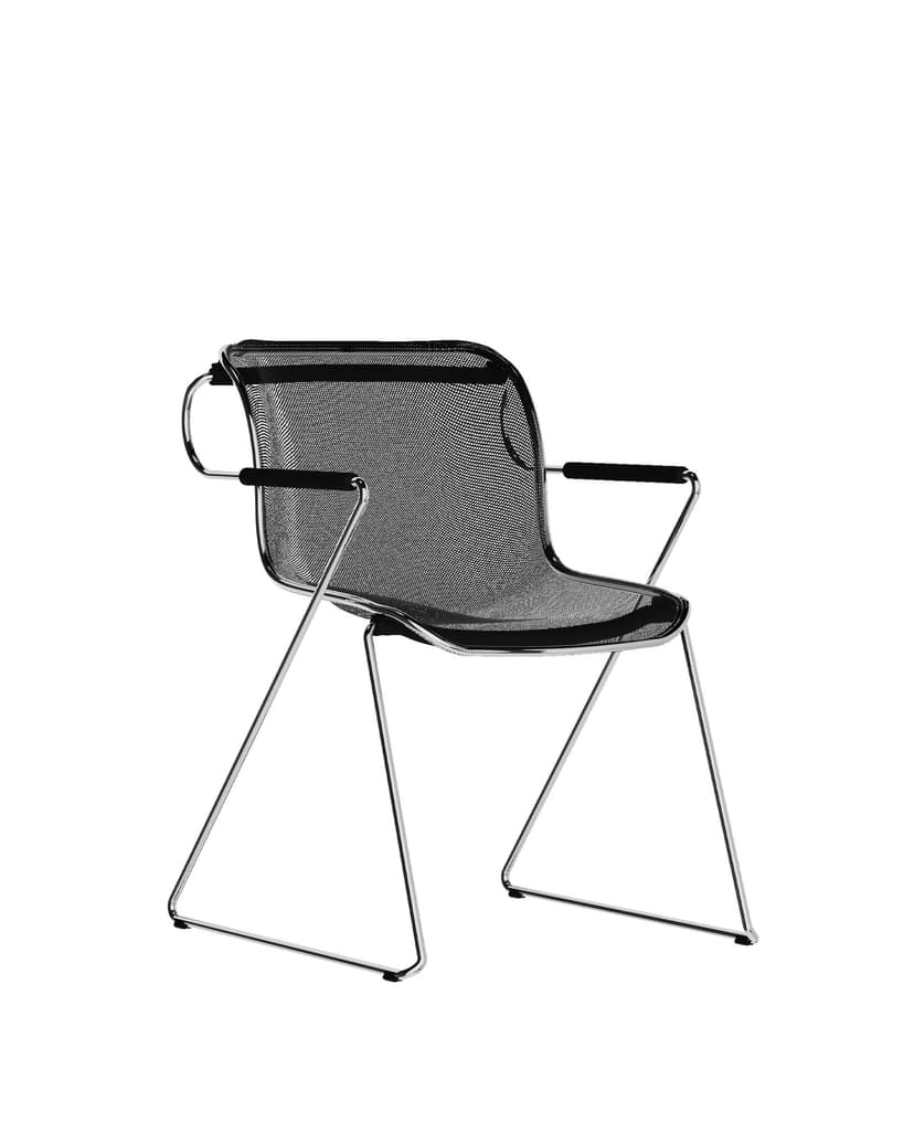 Penelope chair, with armrests, black, chrome, by Ch.R.Pollock, Anonima Castelli