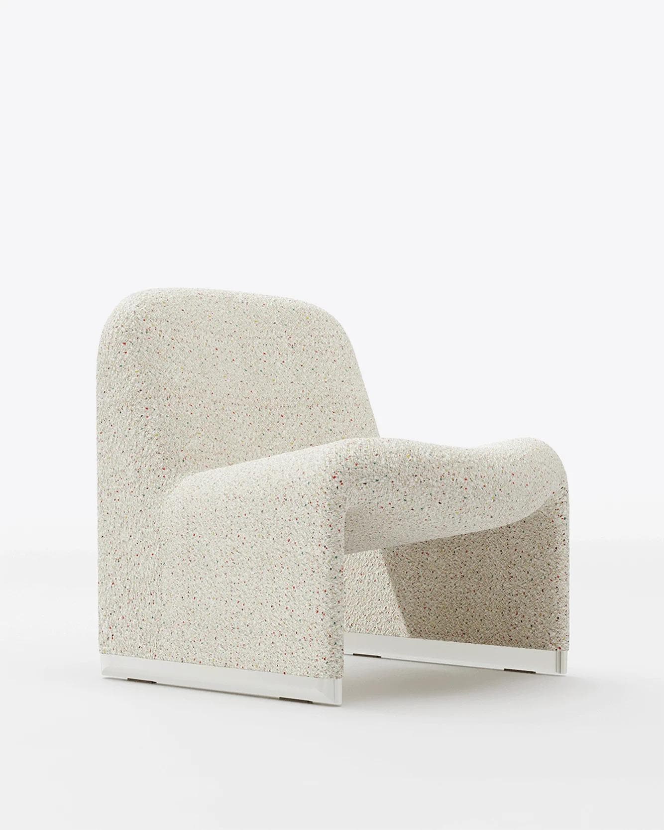 Alky armchair, white, bouclé fabric, by G. Piretti, Anonima Castelli