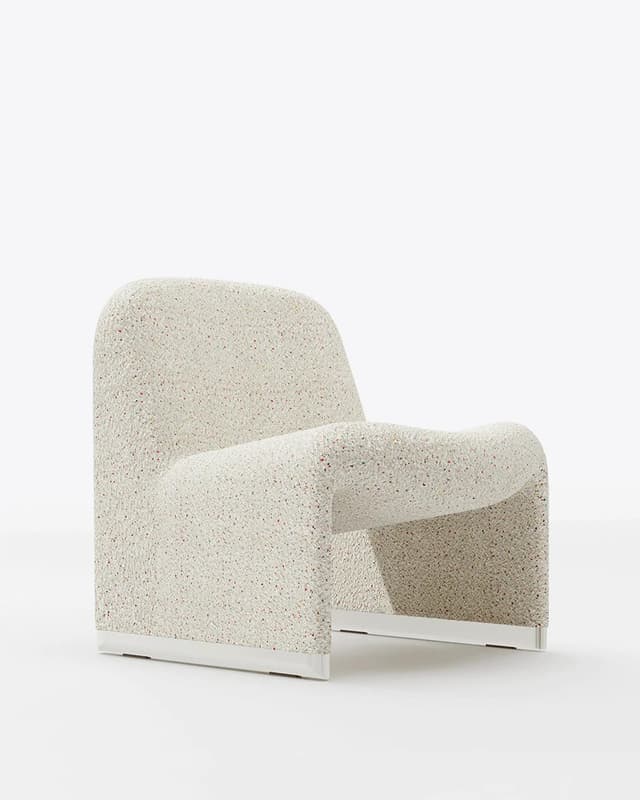 Alky armchair, white, bouclé fabric, by G. Piretti, Anonima Castelli - DIMENSION
