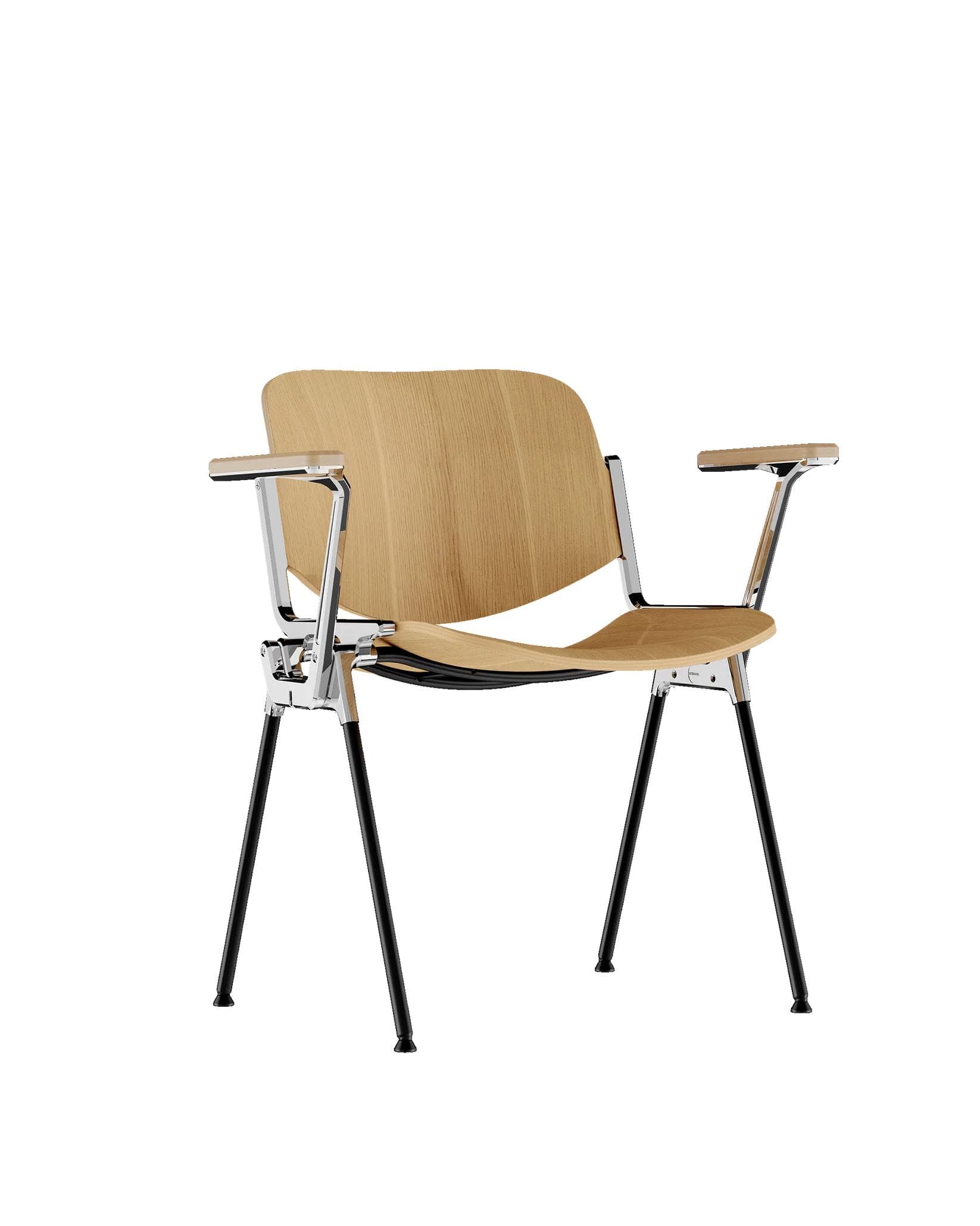 Chair DSC 106 with armrests, brown, veneer, by G. Piretti, Anonima Castelli
