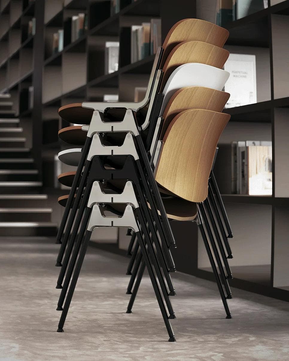 Chair DSC 106 with armrests, brown, veneer, by G. Piretti, Anonima Castelli - 348666