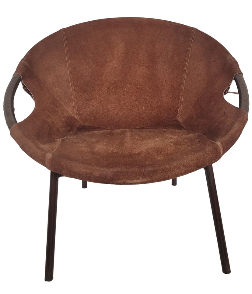 Armchair Balloon, brown suede, black metal, Lusch & Co, Germany, 1960s.
