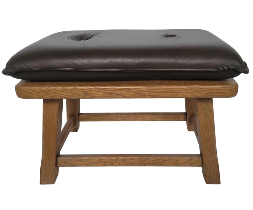 Ottoman, oak, brown leather, 1980s