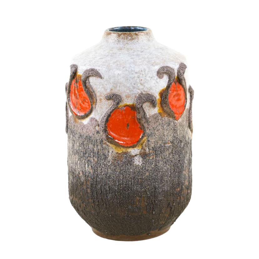 Vase Fat Lava, brown orange, ceramics, Strehla, Germany, 1960s.