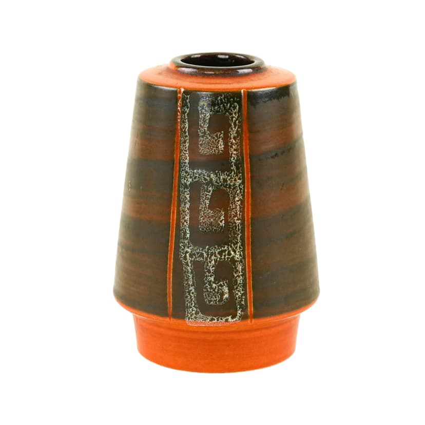 Vase, brown orange ceramic, Germany, 1970s.