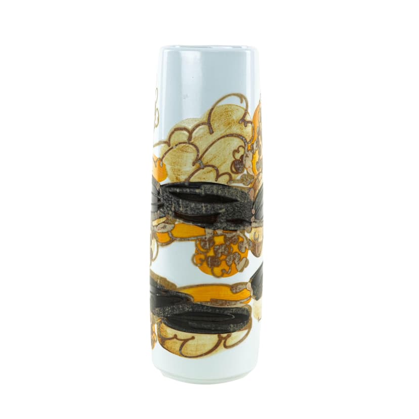 Vase, white yellow brown black porcelain, Royal Copenhagen, Denmark, 1960s.