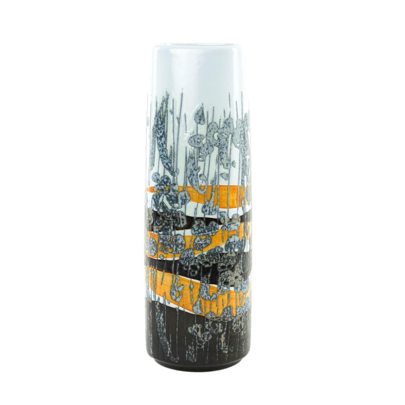 Vase, white orange black grey blue porcelain, Royal Copenhagen, Denmark, 1960s.