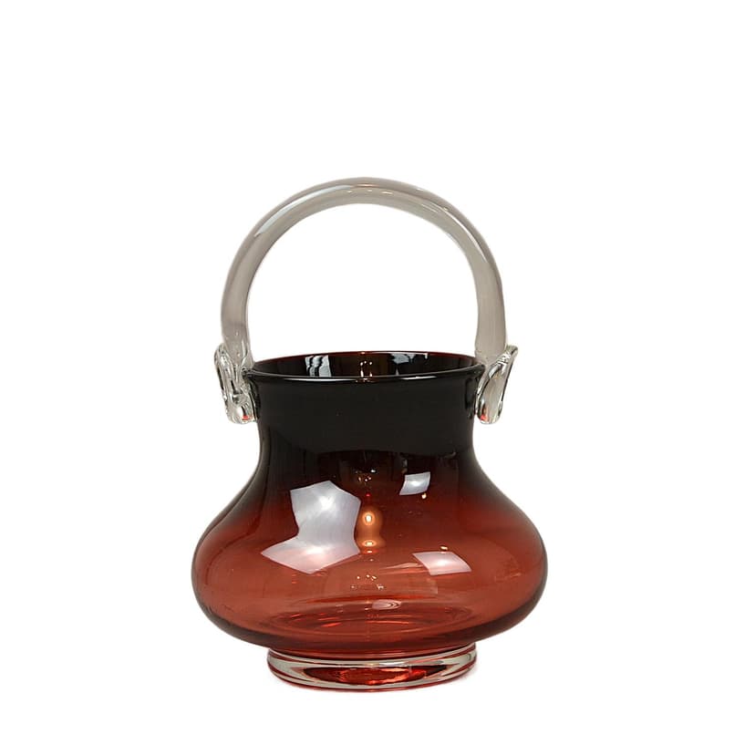 Basket, red glass, by J. Słuczan-Orkusz, Poland, 1980s.